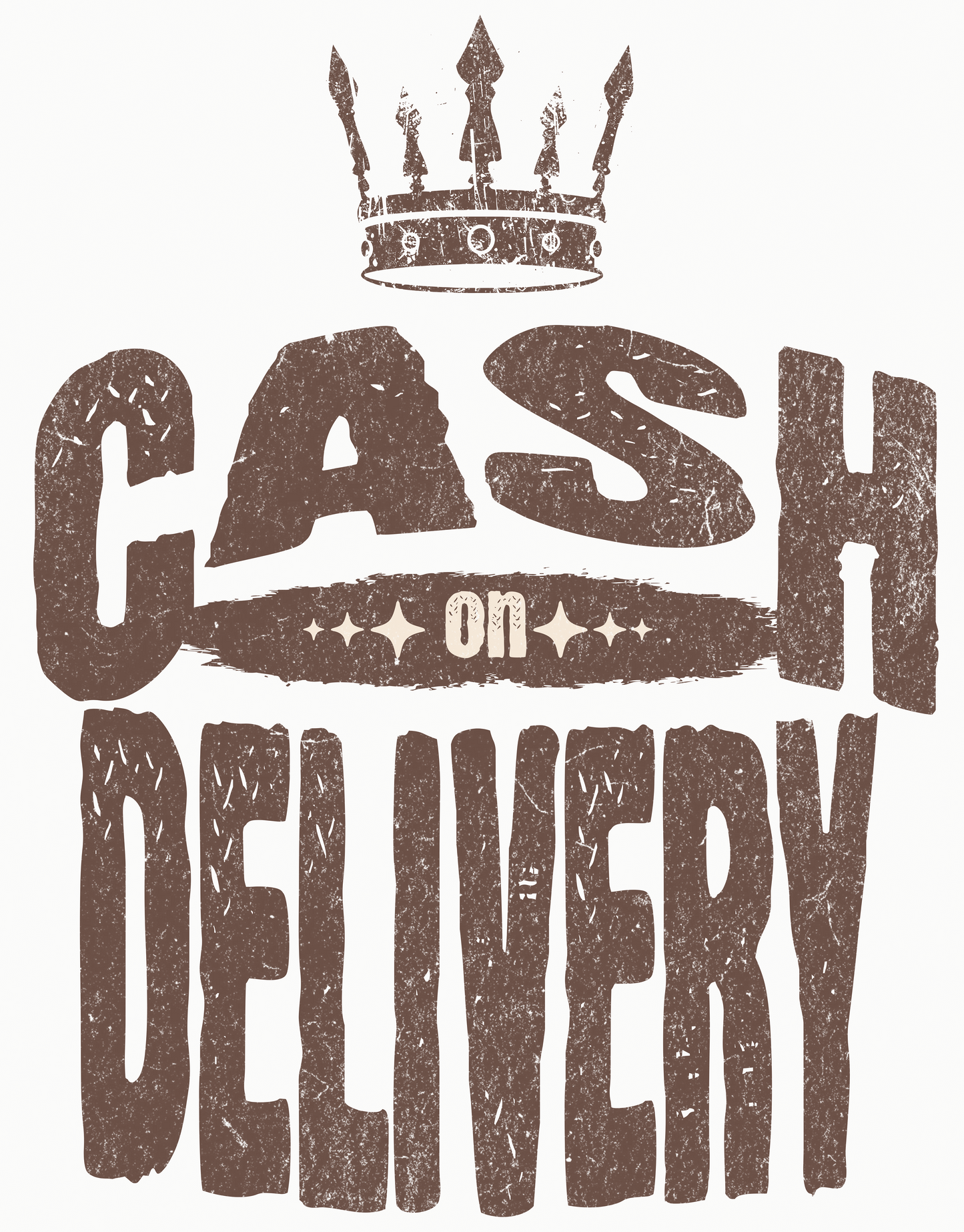 Vintage-style text 'Cash on Delivery' with a crown above on a white background